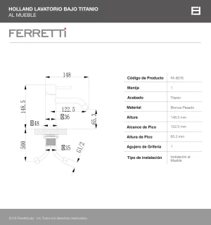 Holland Lavatorio Bajo al Mueble Titanio Ferretti - Image 3