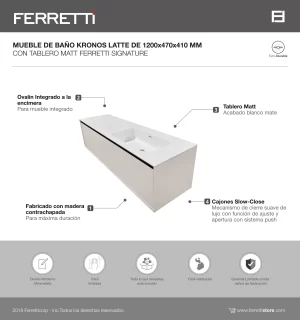 Mueble de Baño Kronos Latte de 1200x470x410Mm con Tablero Matt Signature - Image 2