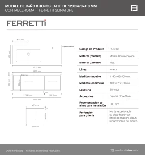 Mueble de Baño Kronos Latte de 1200x470x410Mm con Tablero Matt Signature - Image 3