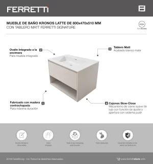 Mueble de Baño Kronos Latte De 800x470x510Mm con Tablero Matt Signature - Image 2