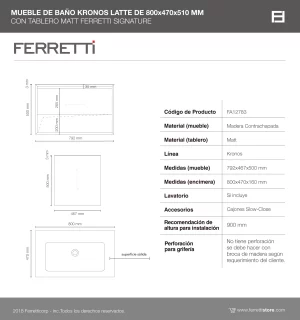 Mueble de Baño Kronos Latte De 800x470x510Mm con Tablero Matt Signature - Image 3