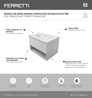 Mueble de Baño Kronos Cappuccino De 800x470x510Mm con Tablero Matt Signature - Image 2