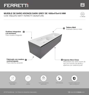 Mueble de Baño Kronos Dark Grey De 1600x470x410Mm con Tablero Matt Signature - Image 2