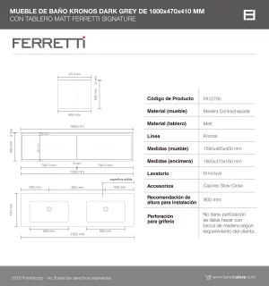 Mueble de Baño Kronos Dark Grey De 1600x470x410Mm con Tablero Matt Signature - Image 3