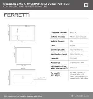 Mueble de Baño Kronos Dark Grey De 800x470x510Mm con Tablero Matt Signature - Image 3