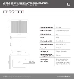 Mueble de Baño Alpha Latte De 600x470x470Mm con Tablero Matt Signature - Image 3