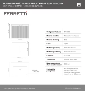 Mueble de Baño Alpha Cappuccino De 600x470x470Mm con Tablero Matt Signature - Image 3
