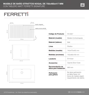 Mueble de Baño Strattos Nogal De 750x480x417Mm con Tablero Matt Signature - Image 3