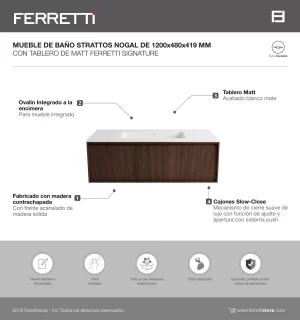Mueble de Baño Strattos Nogal De 1200x480x419Mm con Tablero Matt Signature - Image 2