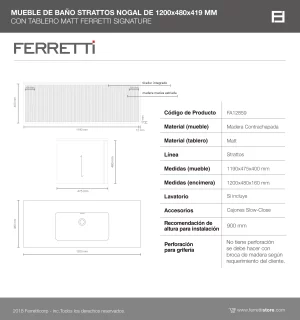 Mueble de Baño Strattos Nogal De 1200x480x419Mm con Tablero Matt Signature - Image 3