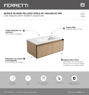 Mueble de Baño Palladio Roble De 1000x480x337Mm con Tablero Matt Signature - Image 2