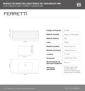 Mueble de Baño Palladio Roble De 1000x480x337Mm con Tablero Matt Signature - Image 3
