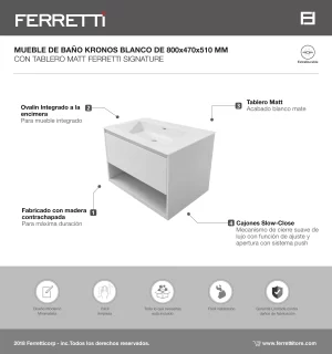 Mueble de Baño Kronos Blanco De 800x470x510Mm con Tablero Matt Signature - Image 2