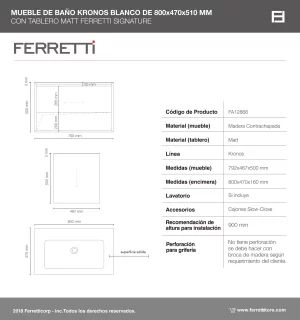 Mueble de Baño Kronos Blanco De 800x470x510Mm con Tablero Matt Signature - Image 3