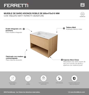 Mueble de Baño Kronos Roble De 800x470x510Mm con Tablero Matt Signature - Image 2