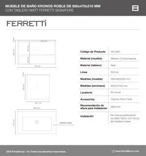 Mueble de Baño Kronos Roble De 800x470x510Mm con Tablero Matt Signature - Image 3