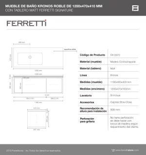 Mueble de Baño Kronos Roble De 1200x470x410Mm con Tablero Matt Signature - Image 3