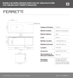Mueble de Baño Kronos Dark Oak De 1200x470x410Mm con Tablero Matt Signature - Image 3