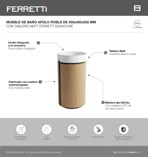 Mueble de Baño Apolo Roble De 450x450x835Mm con Tablero Matt Signature - Image 2