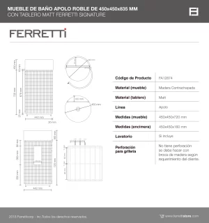 Mueble de Baño Apolo Roble De 450x450x835Mm con Tablero Matt Signature - Image 3