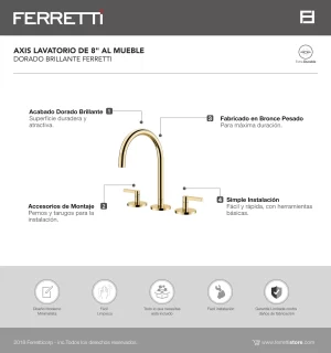 Axis Lavatorio de 8" al Mueble Dorado Brillante Ferretti - Image 2