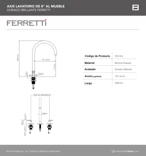 Axis Lavatorio de 8" al Mueble Dorado Brillante Ferretti - Image 3