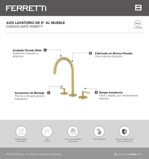 Axis Lavatorio de 8" al Mueble Dorado Mate Ferretti - Image 2