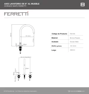 Axis Lavatorio de 8" al Mueble Dorado Mate Ferretti - Image 3