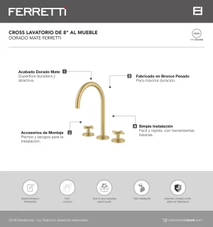 Cross Lavatorio de 8″ al Mueble Dorado Mate Ferretti - Image 2