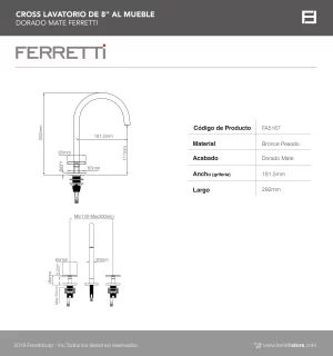 Cross Lavatorio de 8″ al Mueble Dorado Mate Ferretti - Image 3