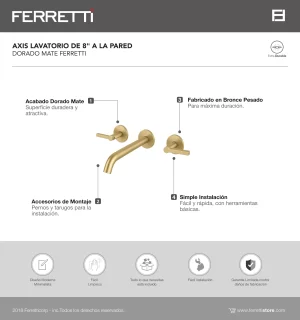 Axis Lavatorio de 8″ a la Pared Dorado Mate Ferretti - Image 2