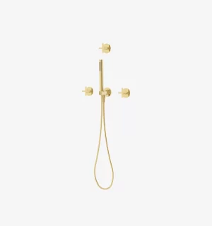Mezcladora Cross de Ducha Con Desviador y Ducha de Mano Dorada Brillante Ferretti