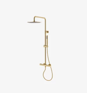 Holland Columna de Ducha con Cabeza Slim 250Mm y Ducha de Mano Dorada Brillante Ferretti