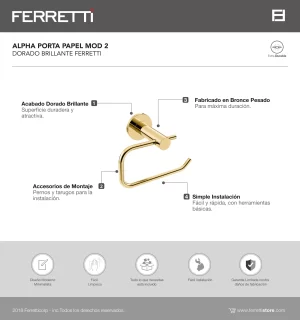 Alpha Porta papel Mod 2 Dorado Brillante Ferretti - Image 2