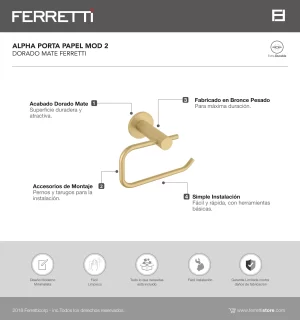 Alpha Porta papel Mod 2 Dorado Mate Ferretti - Image 2