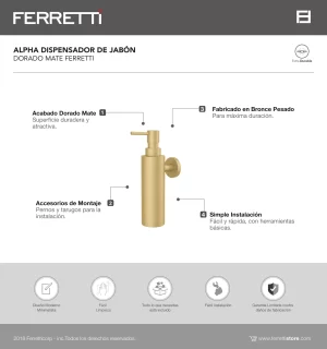 Alpha Dispensador de Jabon Dorado Mate Ferretti - Image 2