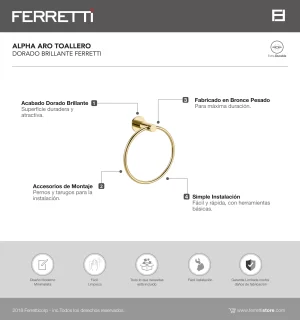 Alpha Aro Toallero Dorado Brillante Ferretti - Image 2