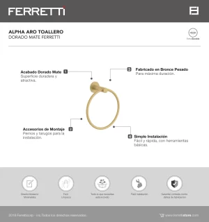 Alpha Aro Toallero Dorado Mate Ferretti - Image 2