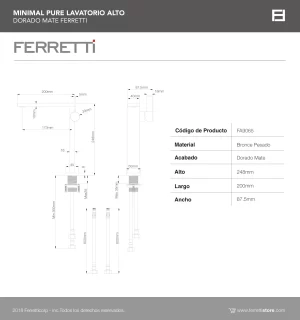 Minimal Pure Lavatorio Alto Dorado Mate Ferretti - Image 3