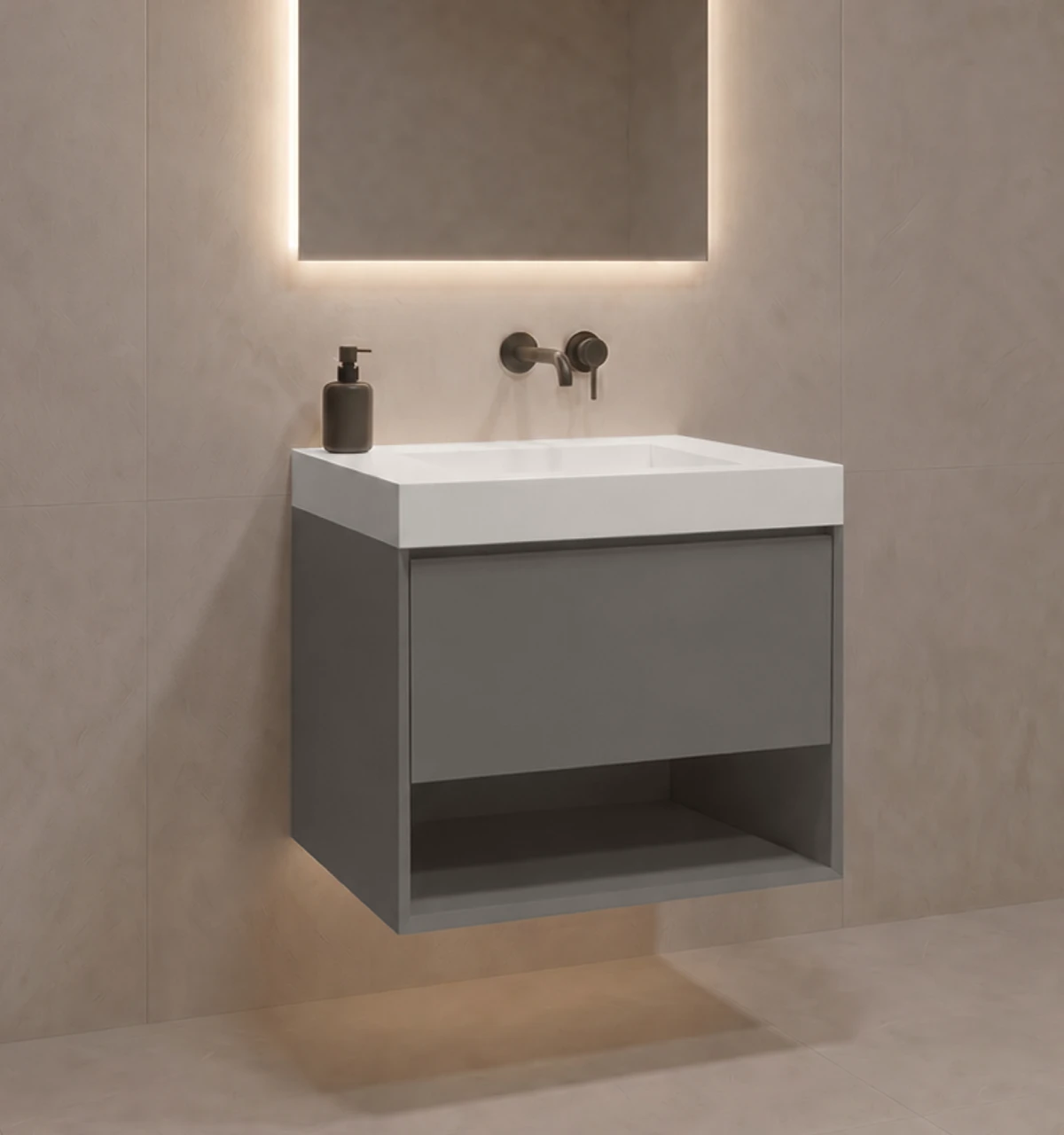 portada-mueble-FA12789 Mueble de Baño Kronos Dark Grey De 600x460x623Mm con Tablero Matt Signature - Image 1
